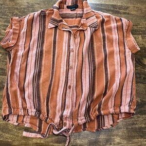 Sanctuary Rust and Black Striped Button-Down Shirt